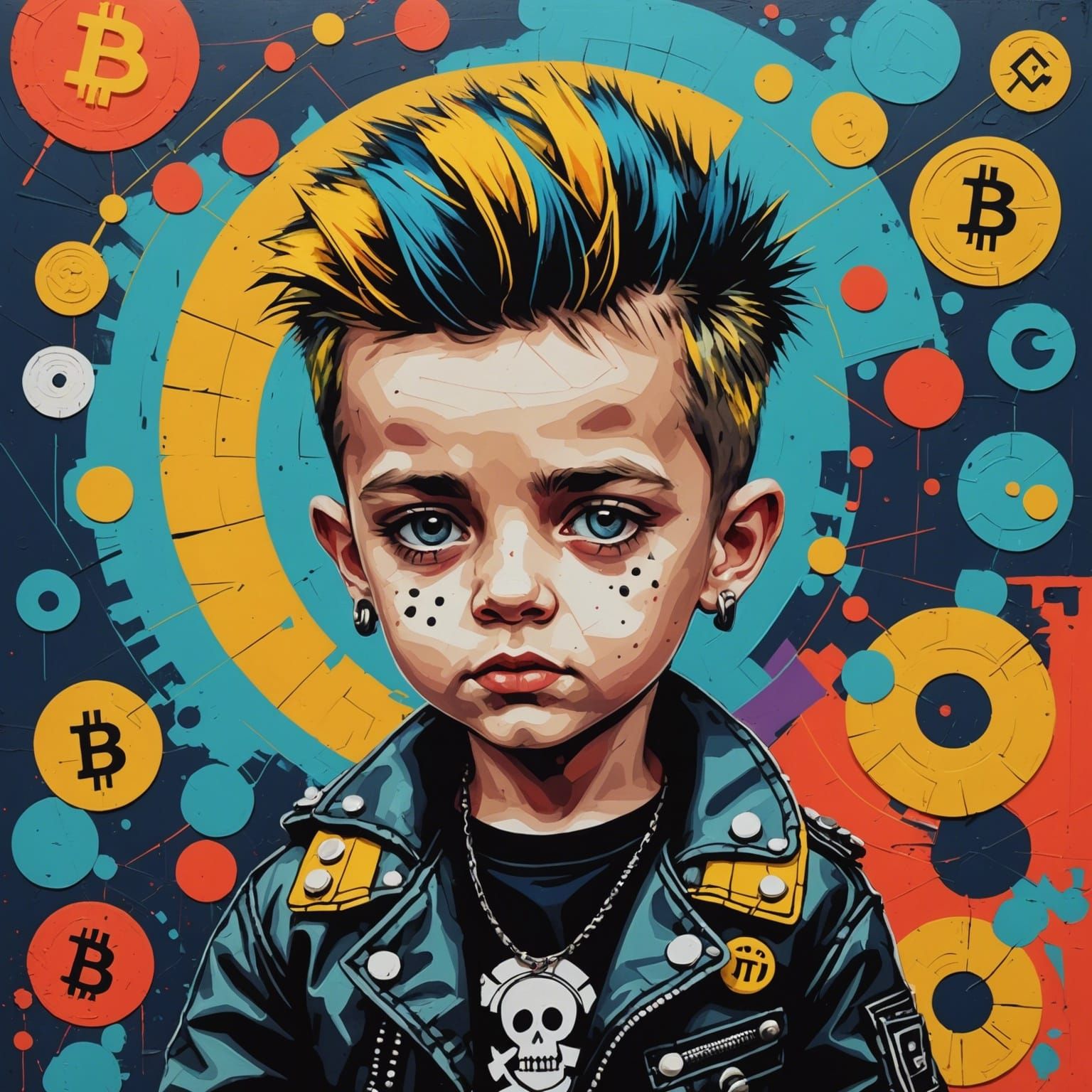 Punk Goblin and Big Crypto Token in Abstract Art