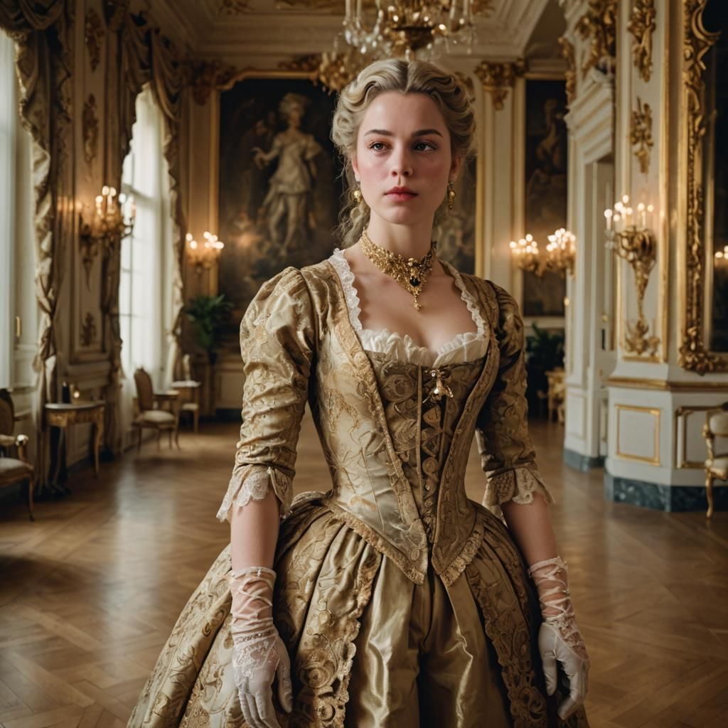 Aristocratic Woman in Gilded Ballroom, Baroque Style