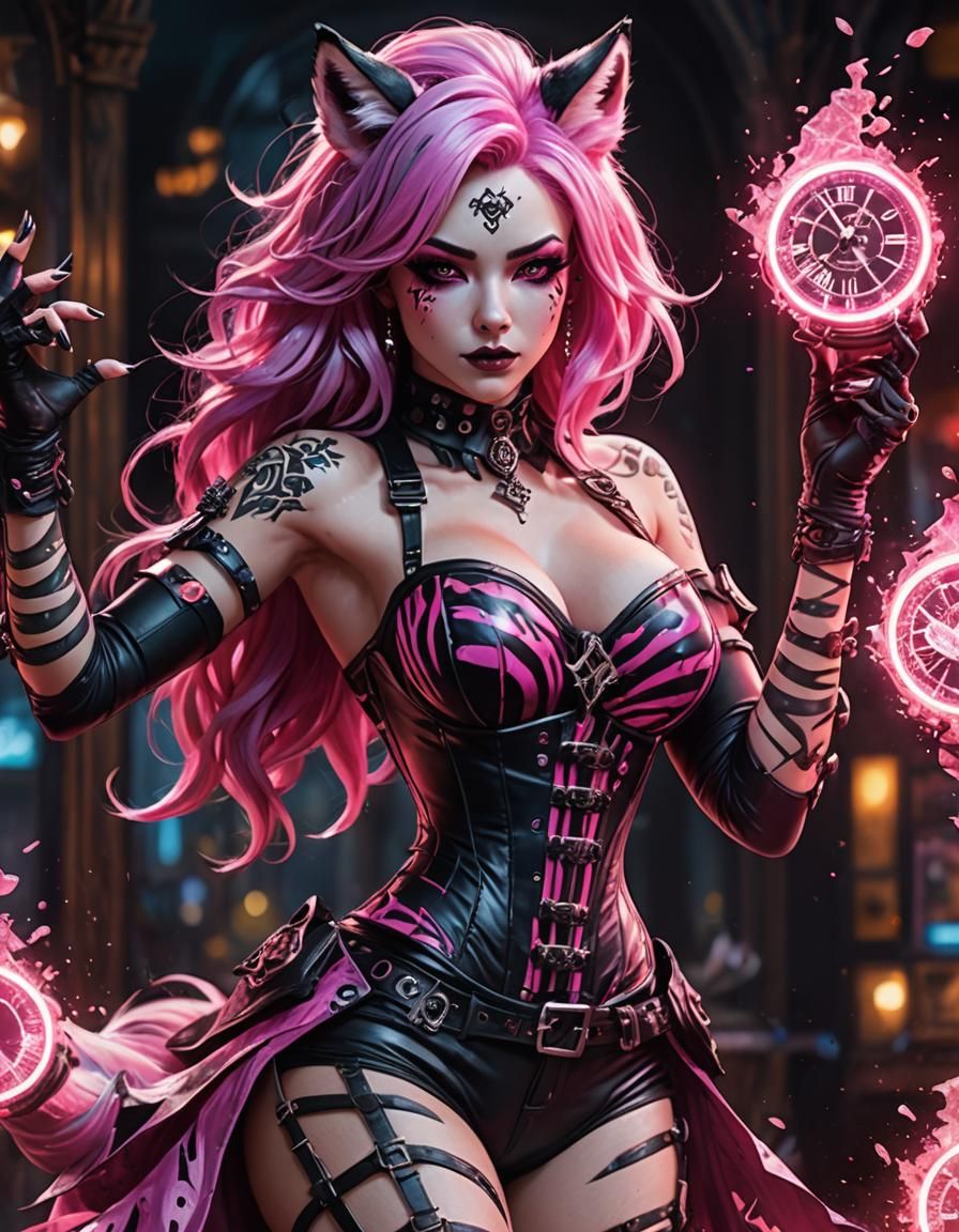 Pink-Haired Fox Girl with Gothic Flair