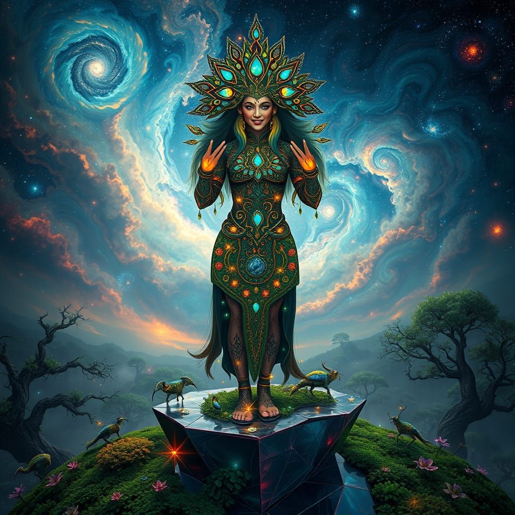 Mystical Shaman with Bioluminescent Flora, Digital Art