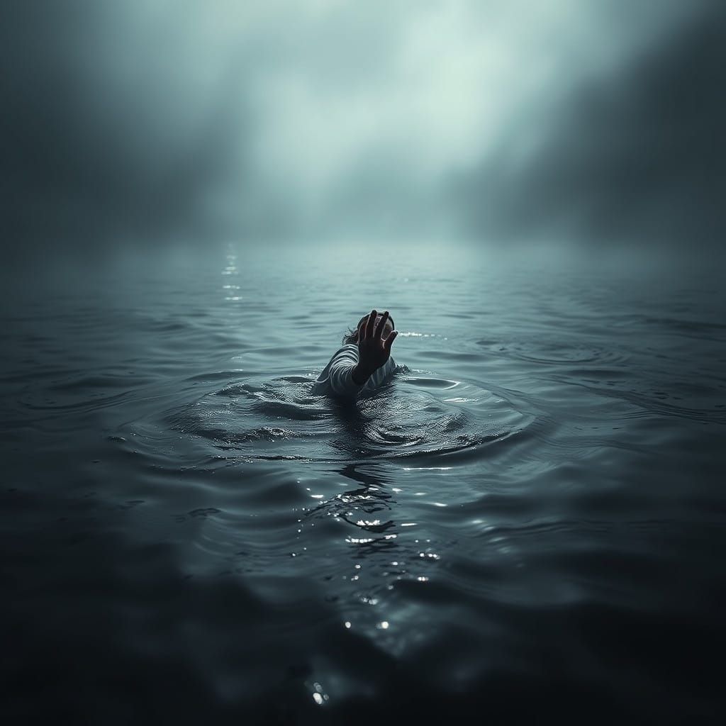 Figure Emerges from Misty Waters in Hyperrealistic Cinematic...