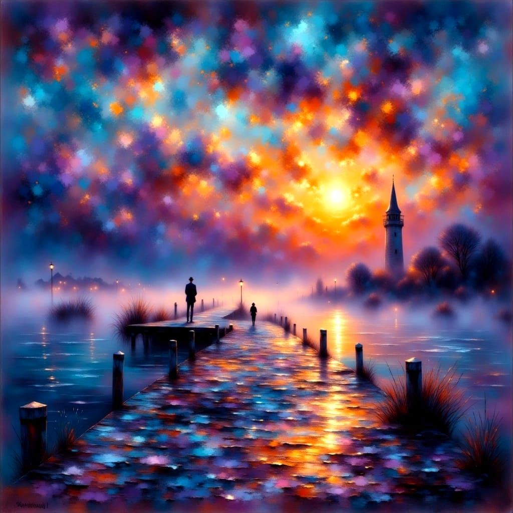 Jazz Musician on Misty Pier at Twilight