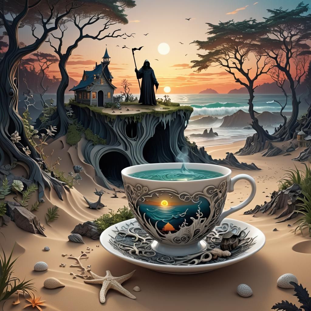 Grim Reaper's Beach Tea Party in 3D Teacup