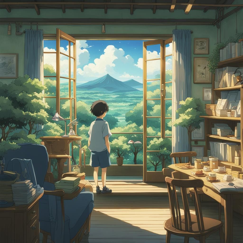 Romantic Moment in Studio Ghibli Anime Style