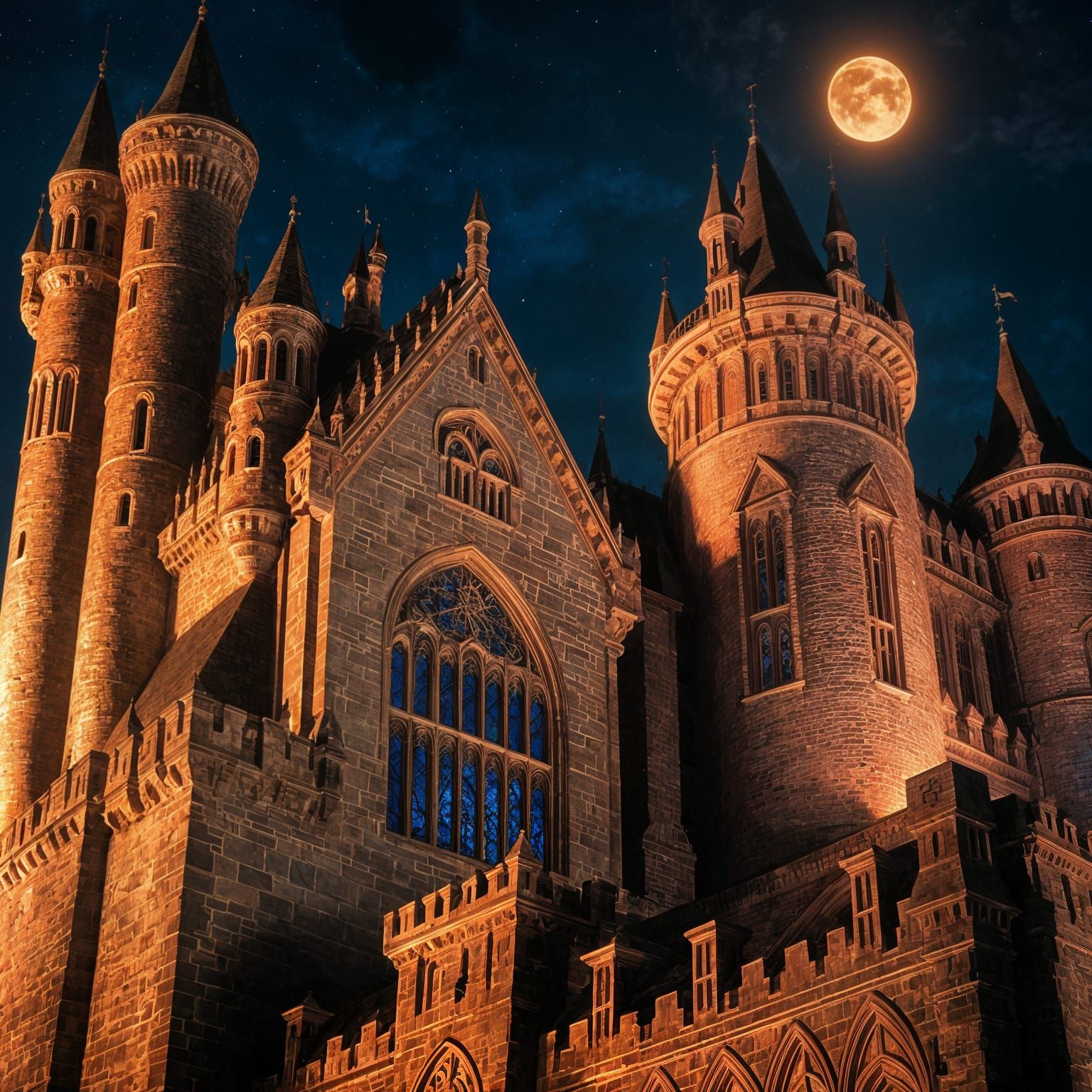 Marvelous Castle at Night in Gothic Art Style