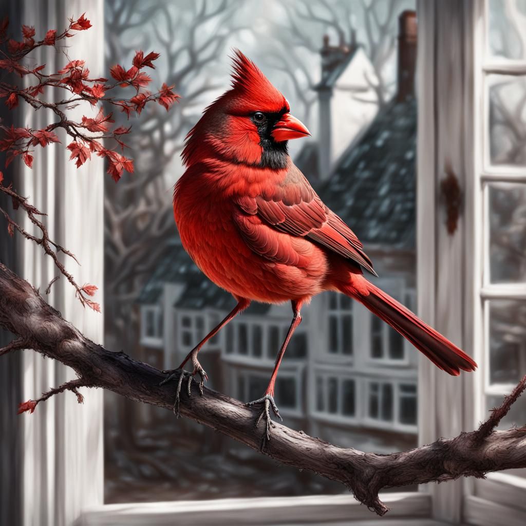 Vibrant Cardinal on Branch in Springtime
