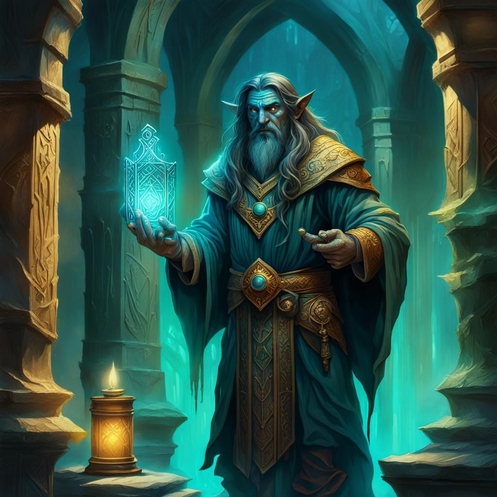 Young Wizard in Mystical Library, Fantasy Art