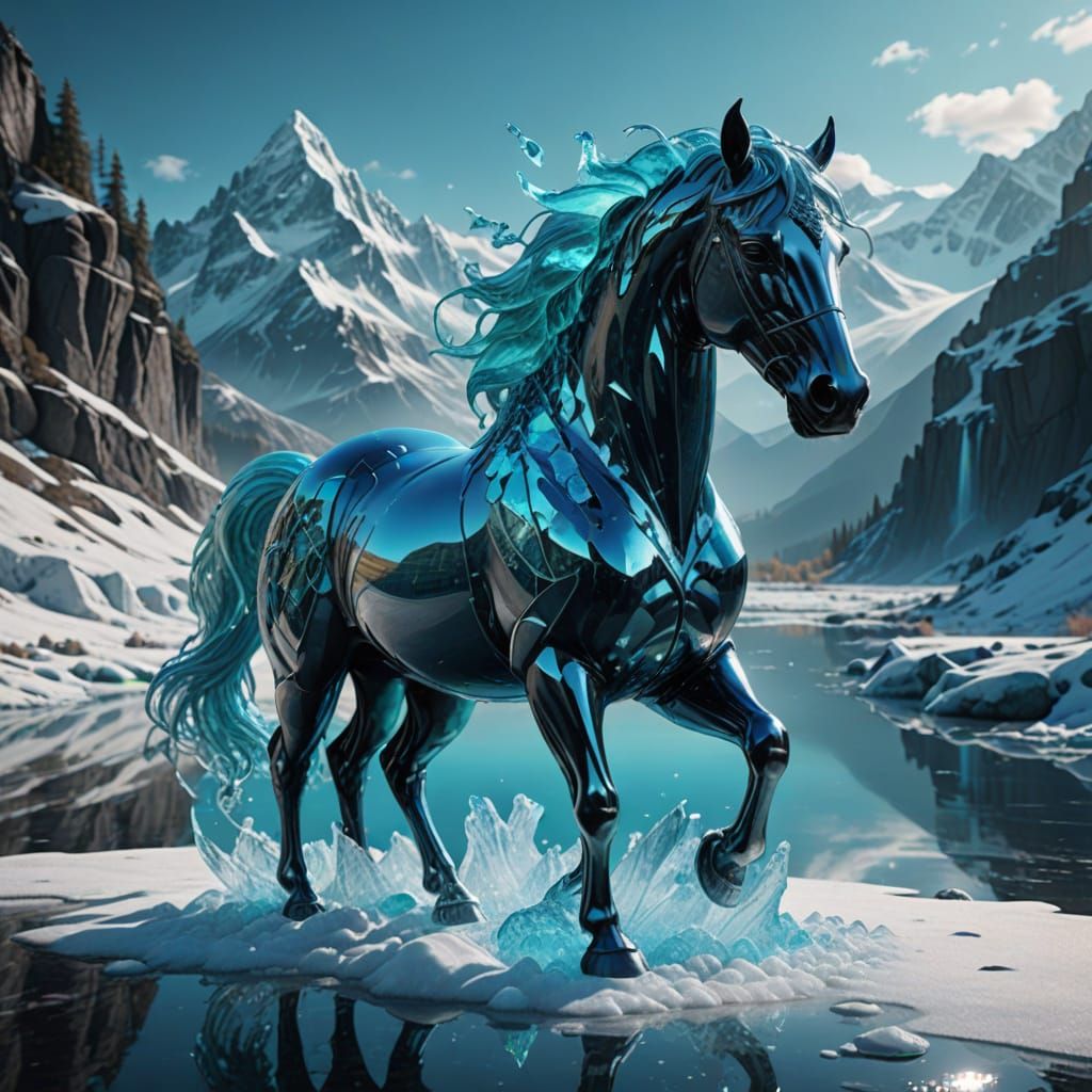 Majestic Crystal Stallion in Icy Landscape