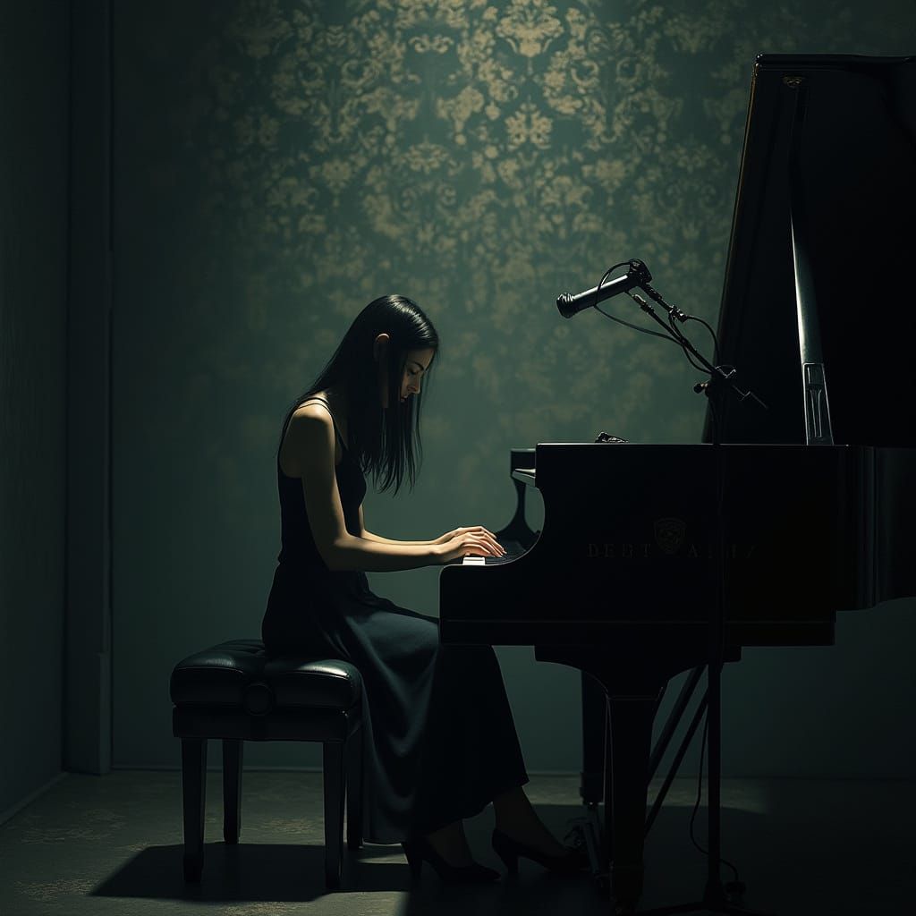 Mysterious Woman in Shadowy Patterns