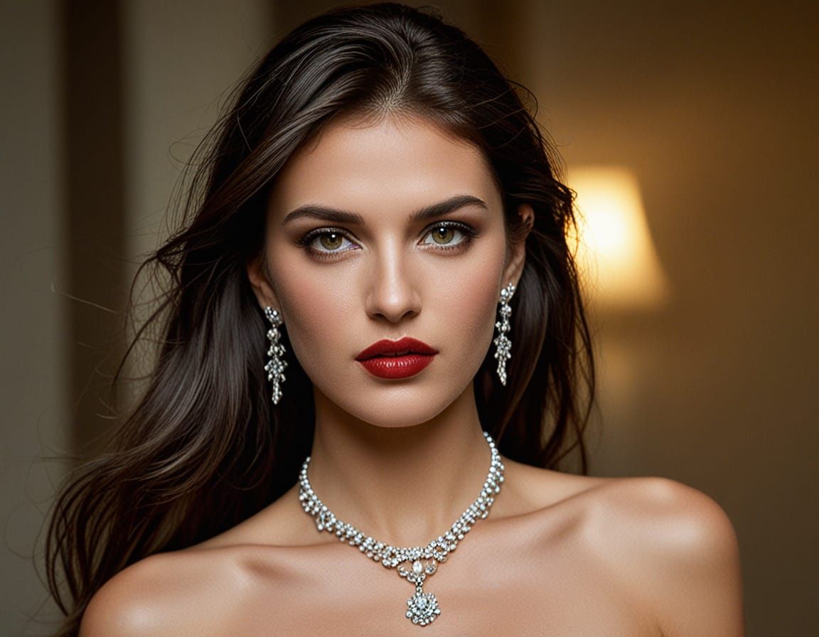 Sultry Portrait of a Beautiful Brunette in a Strapless Gown