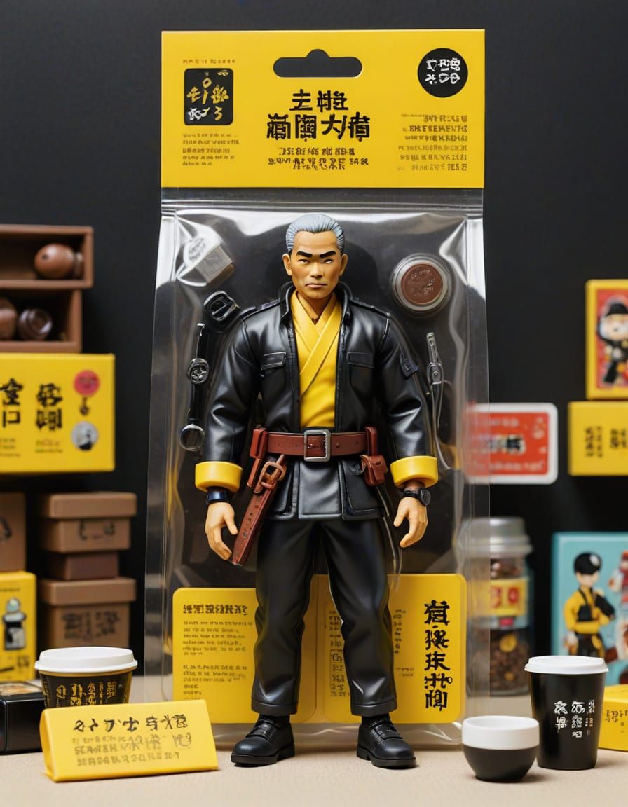 Indonesian Action Figure in Traditional Attire on Vibrant Bl...