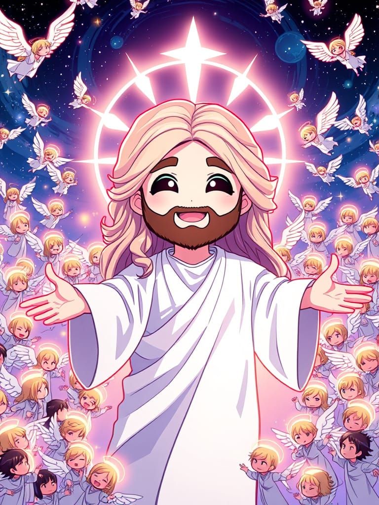 Chibi Jesus Welcomes Saints in Anime Style