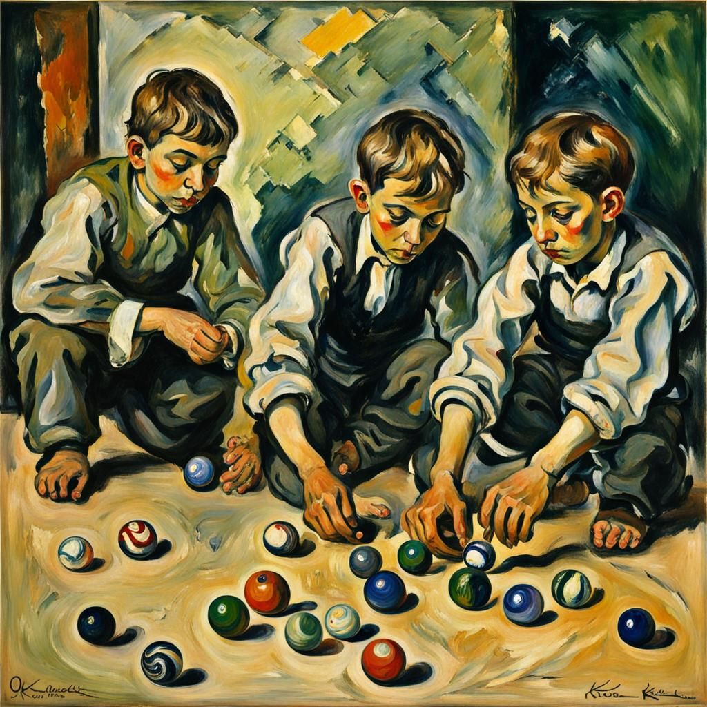 Oskar Kokoschka style: Children playing marbles