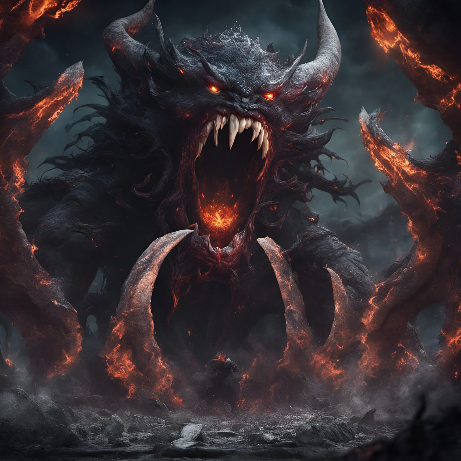 Terrifying Demon Emerging from a Monster's Mouth