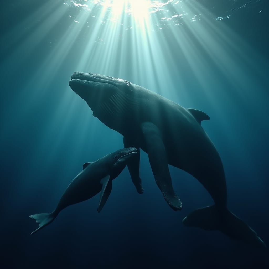 Humpback Whale Mother and Calf Embrace