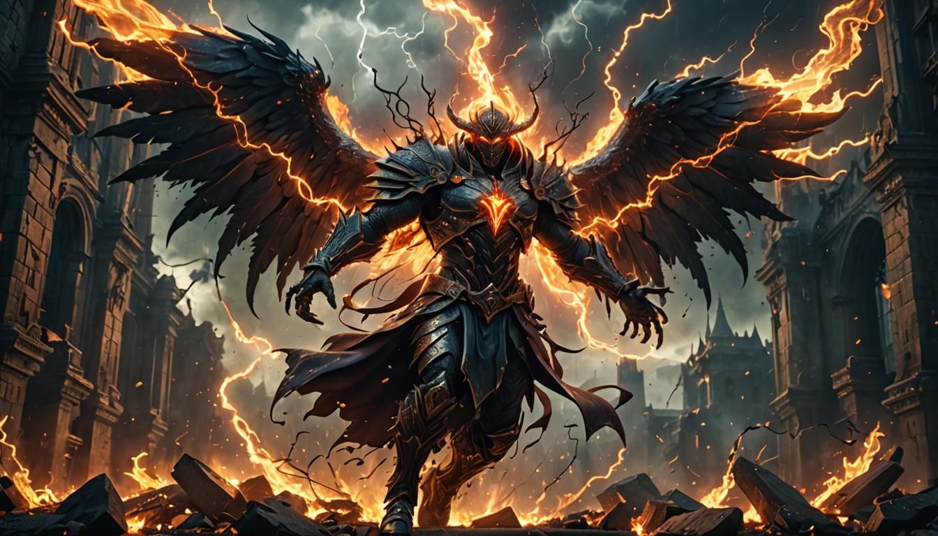 Diabolic Fire Lightning Angel in Detailed Matte Painting