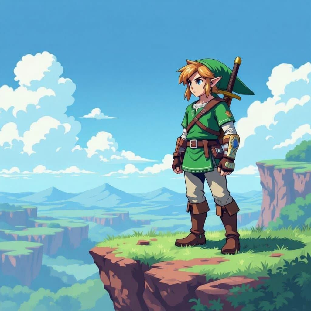 Link on a Cliffside, Anime Style