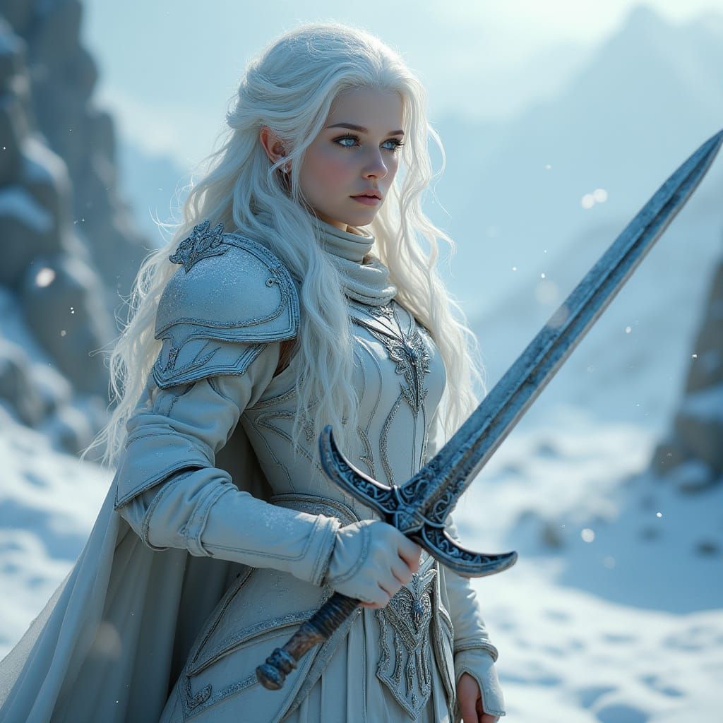 Surreal Albino Knight Girl Defends Snowy Realm