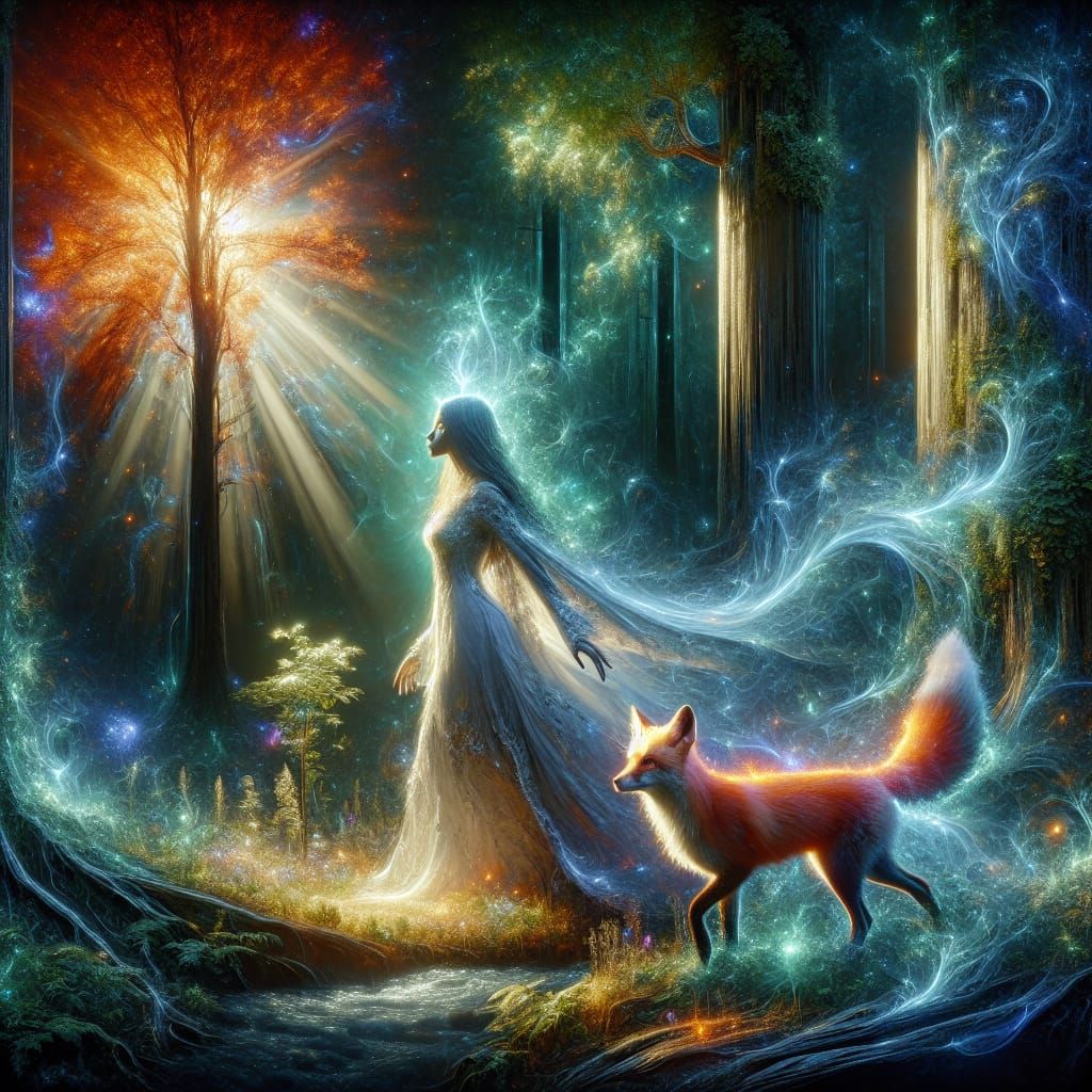 Forest Sorceress with Fox in Astral Sunlight