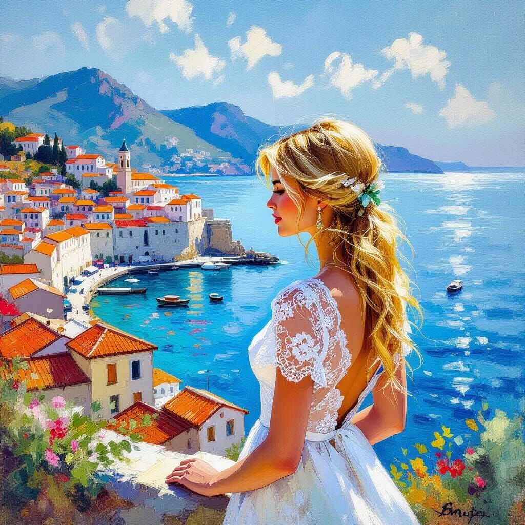 Mediterranean View in Impressionistic Style