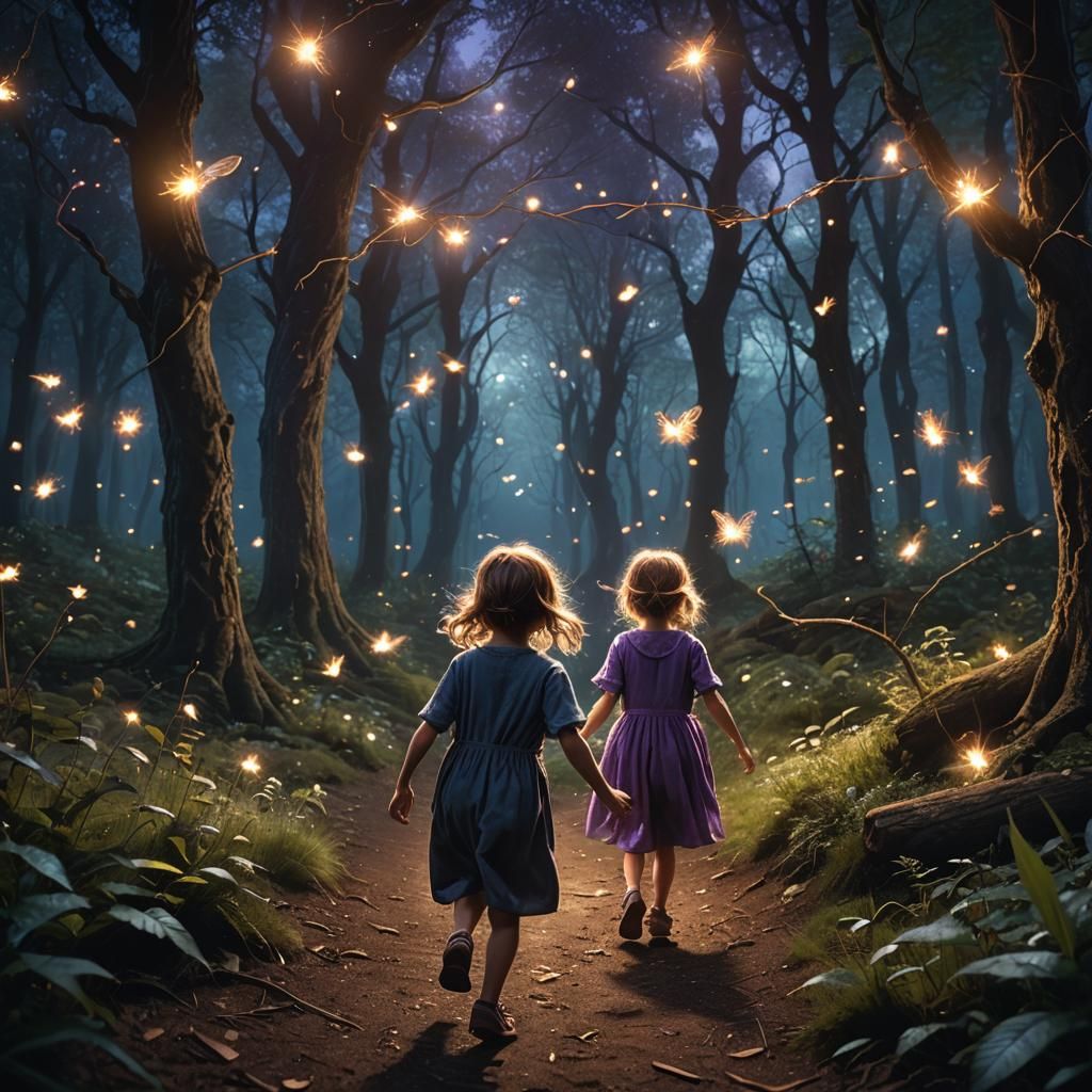 Enchanted Forest: Child's Nighttime Escape with Fairies