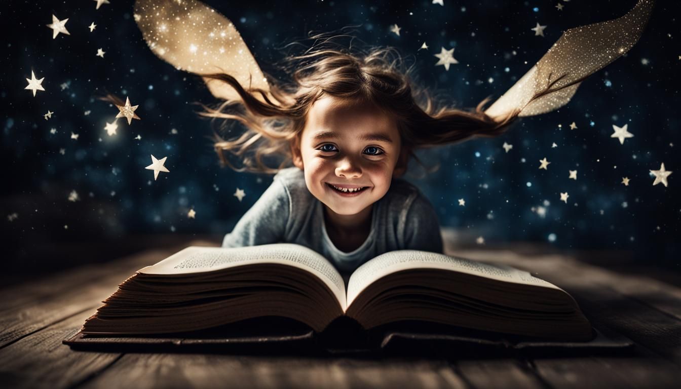 Girl Flies in Starry Galaxy, Ambient Light Portrait