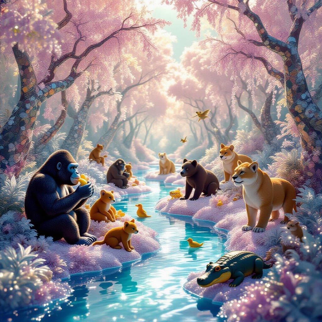 Sugar Glass Forest with Diverse Wildlife