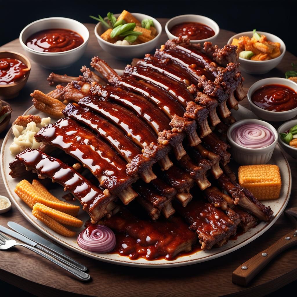 Barbecued Ribs with BBQ Sauce, Digital Matte Painting