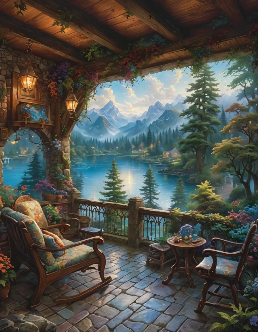 Ethereal Fantasy Landscape in Style of Kinkade