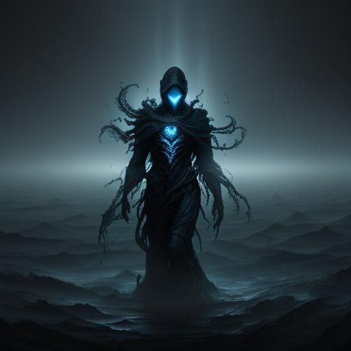 Ethereal Figure in Misty Abyss: Digital Matte Painting