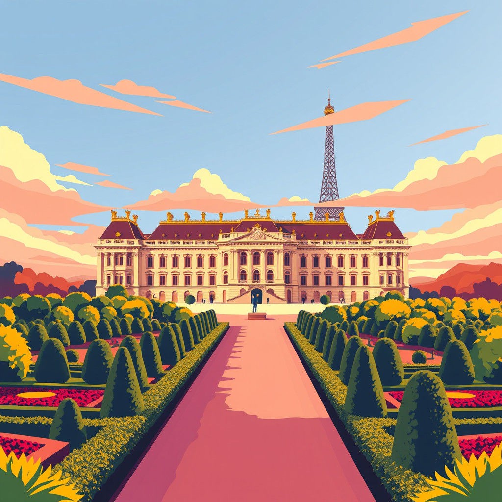 Versailles and Eiffel Tower in Vector Art Style