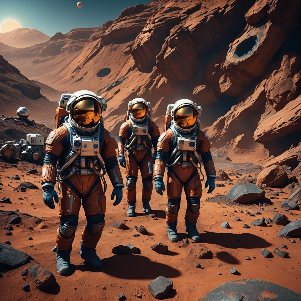Astronauts in Mars Habitat: Hyper-Realistic Digital Art