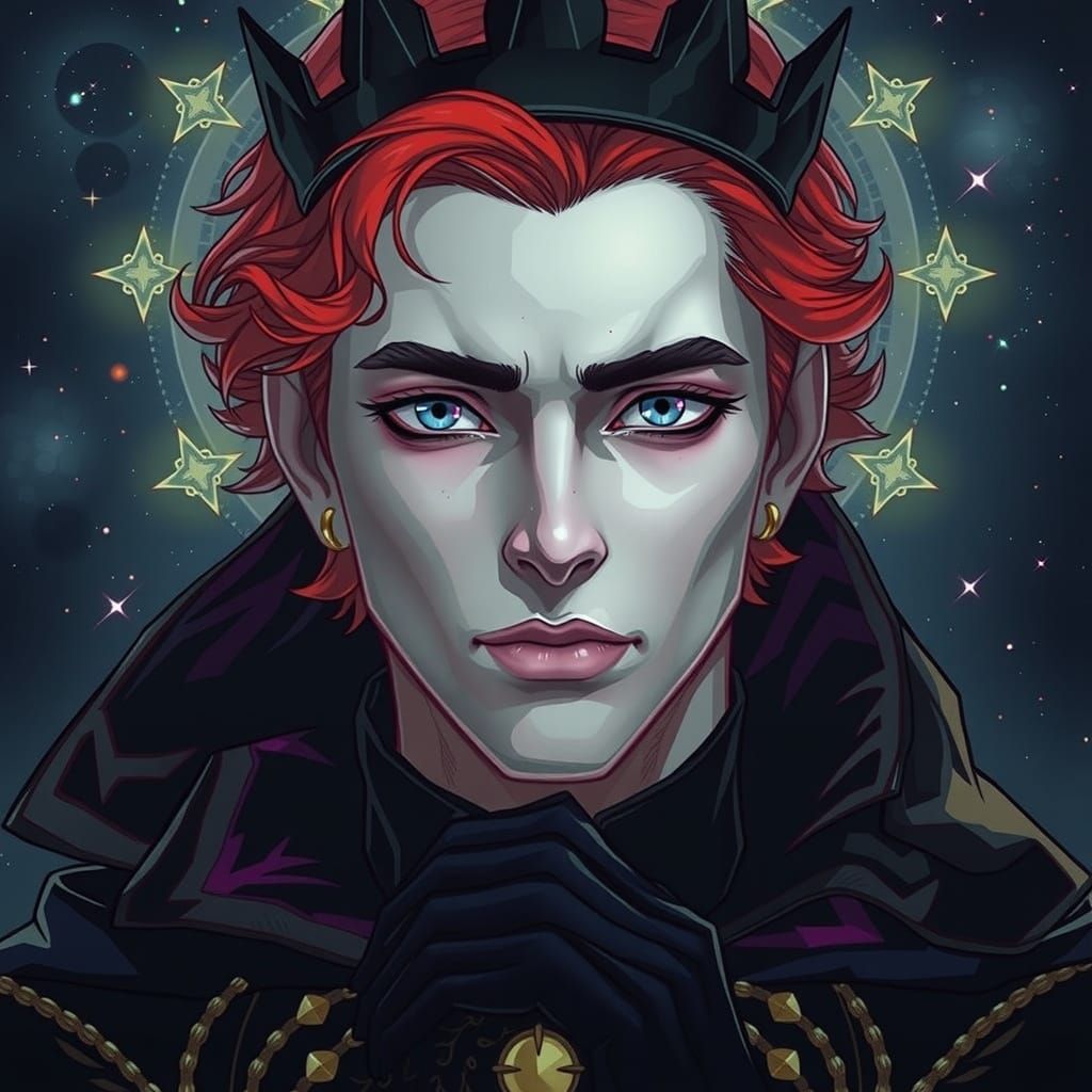 Majestic Vampire Prince Under Starry Cosmic Night Sky