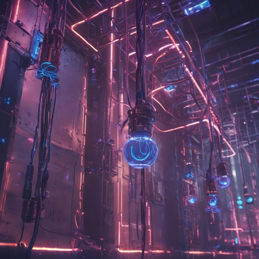 Futuristic Cyberpunk Laboratory with Unconventional Lamps