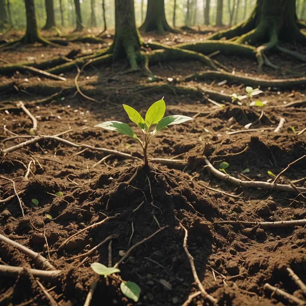 Tree Seedling Reaching for the Sky: Cinematic Film Still