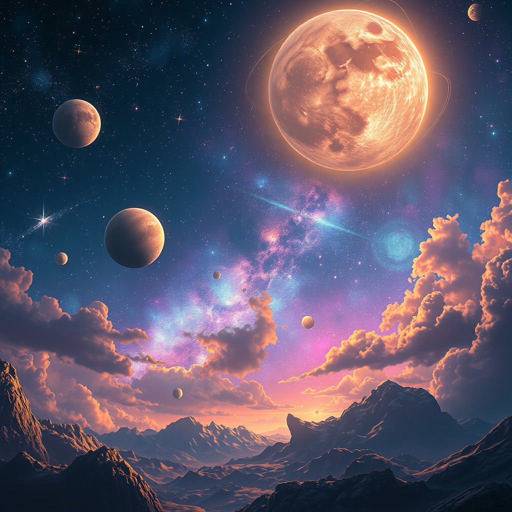 Dreamy Night Sky with Celestial Bodies as Matte Painting