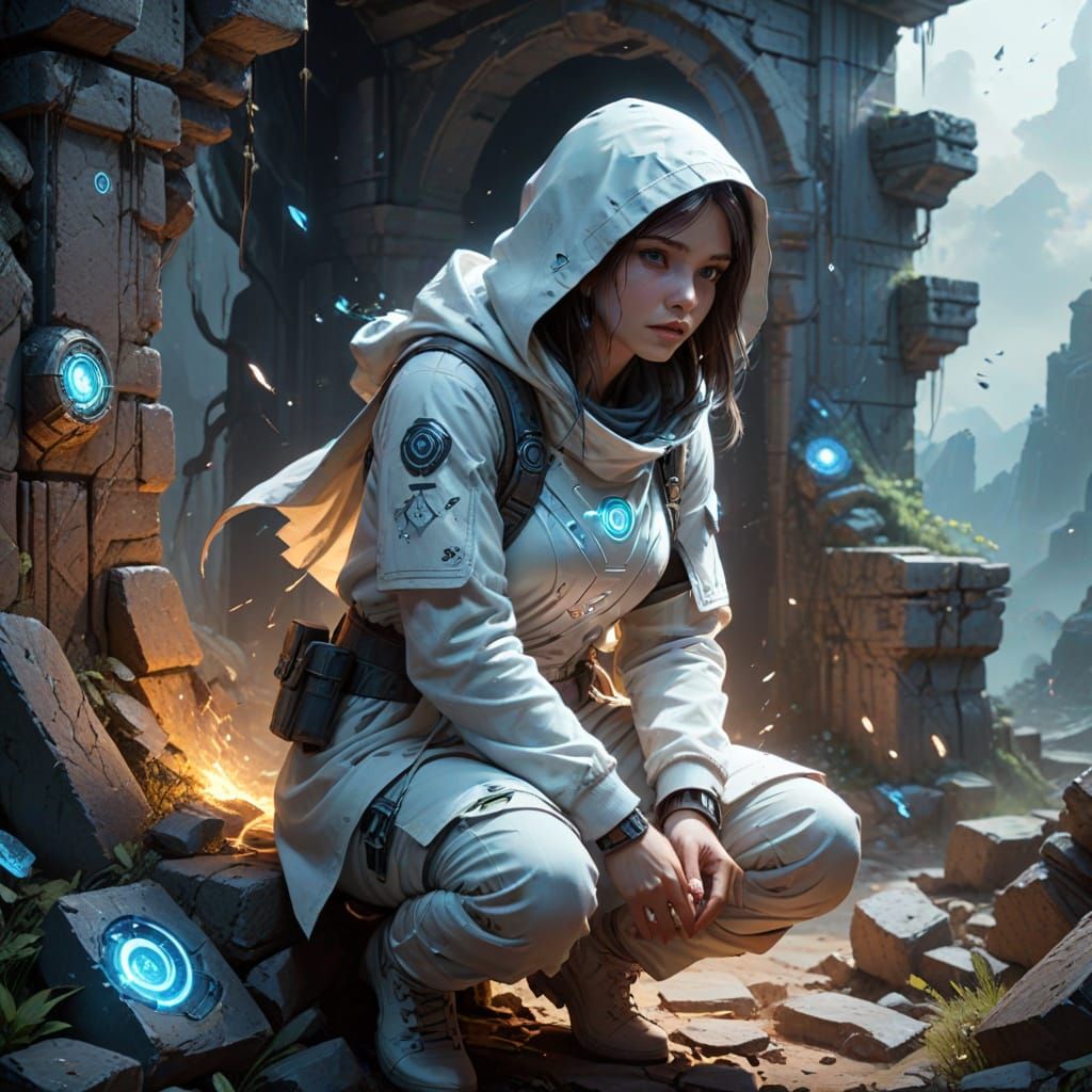 Ethereal Explorer in Ancient Ruins