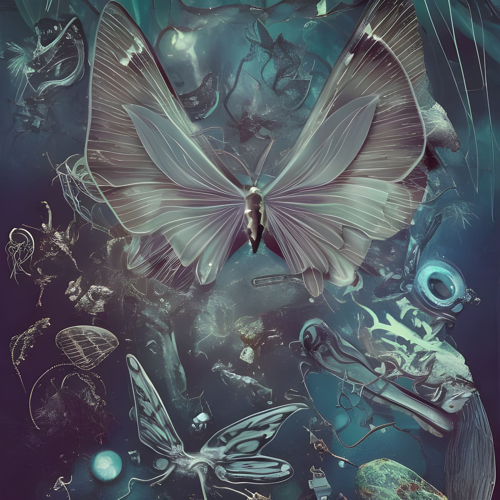 Cyborg Moth with Alien Tech in Hyperrealism Style