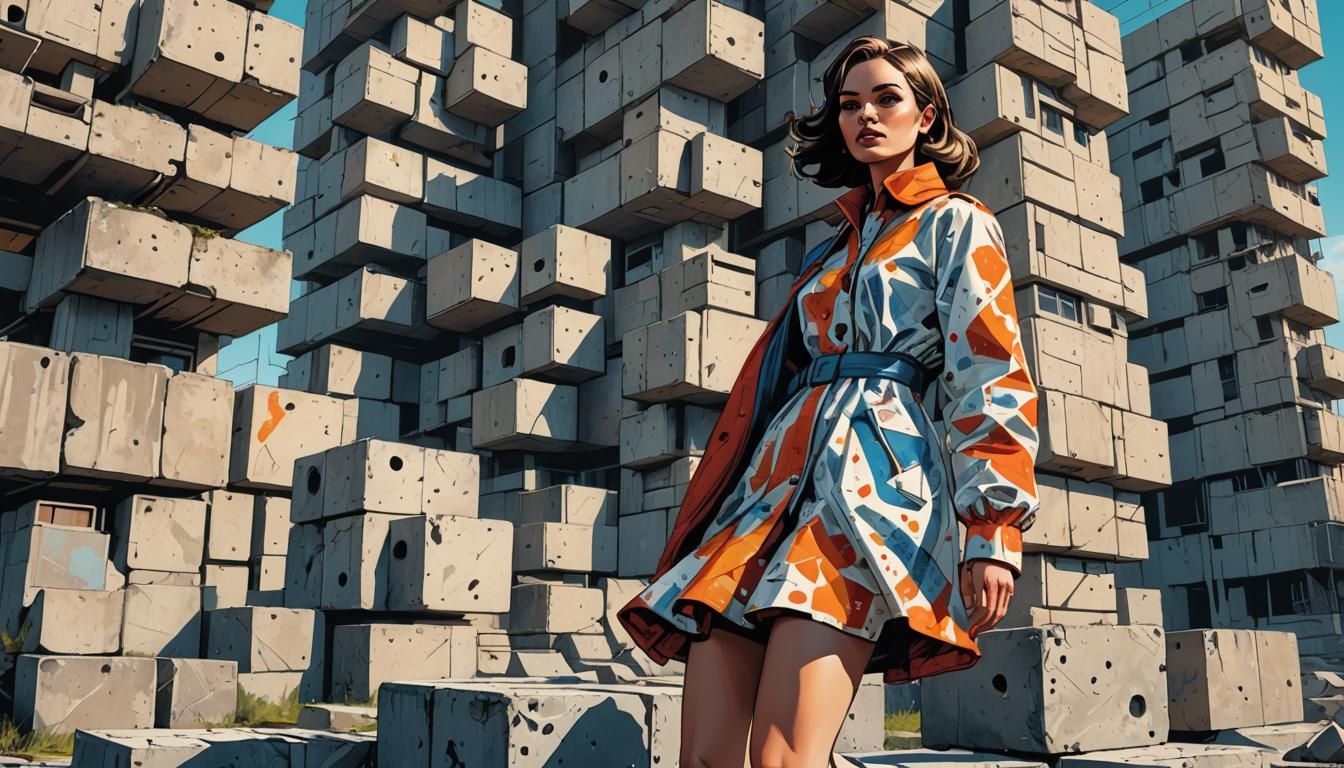 Chernobyl Girl Levitates Blocks in Sci-Fi Comic Art