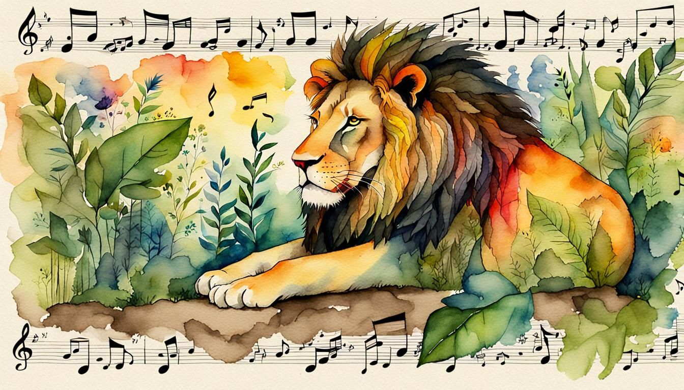 Lion Sleeps Tonight: Whimsical Watercolor Jungle Scene