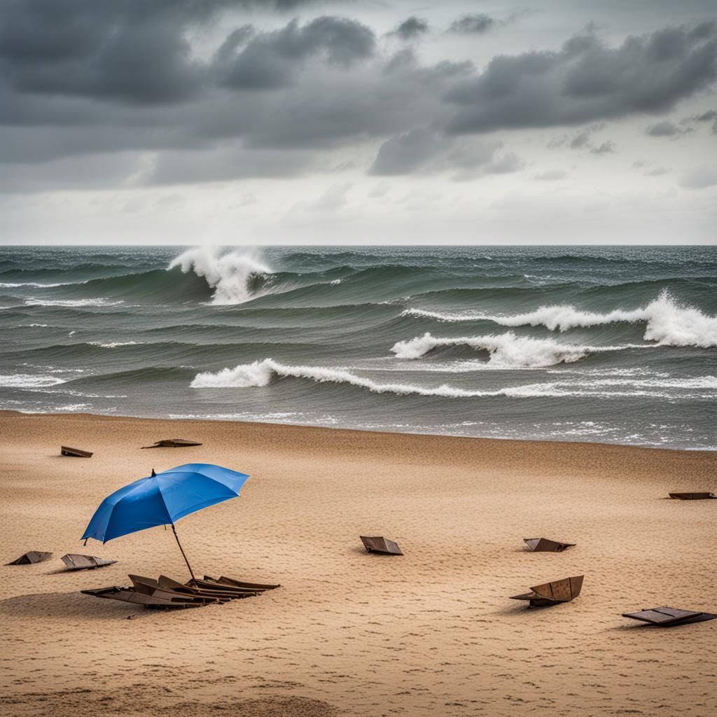 Powerful Waves Crash on Abandoned Beach