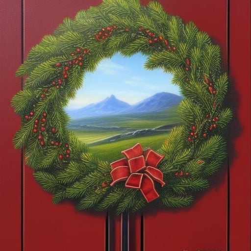 Festive Christmas Wreath on Hobbit Door