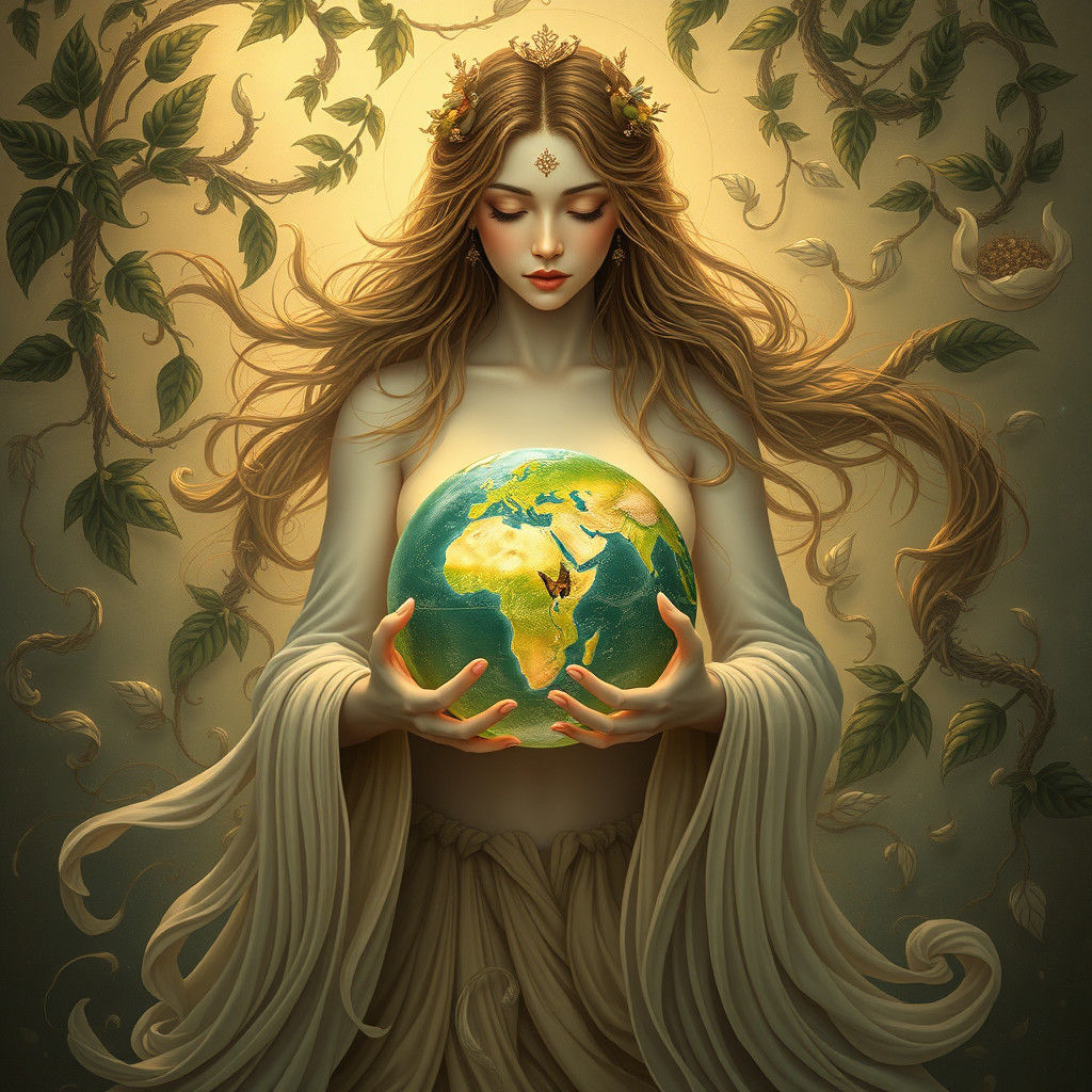 Ethereal Mother Nature Artwork with Globe