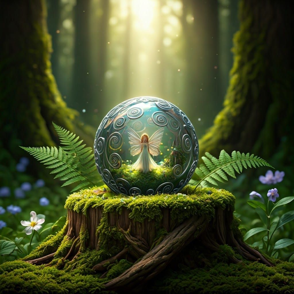 Fairy Fantasy Orb in Enchanted Forest, Realistic Style