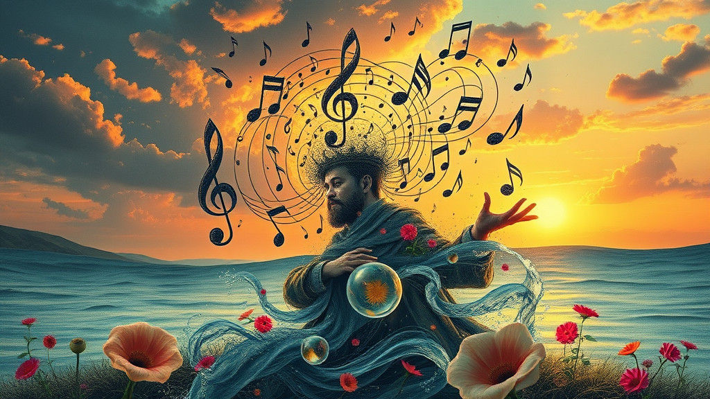 Surreal Musical Transformation at Sunset: A Dreamlike Drawin...