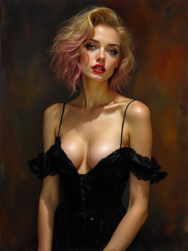 Pin-Up Woman in Amber Light, Roman Feast Atmosphere