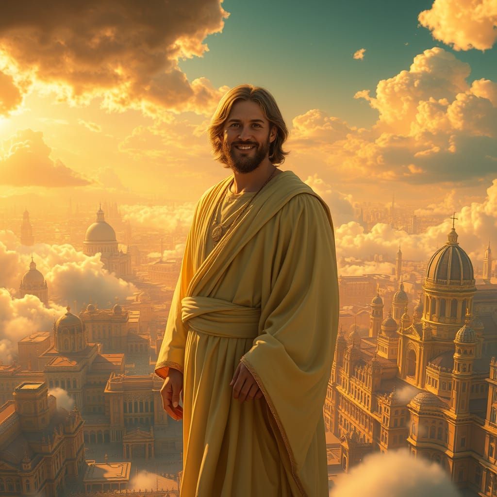 Golden City of Angels in Heavenly Clouds