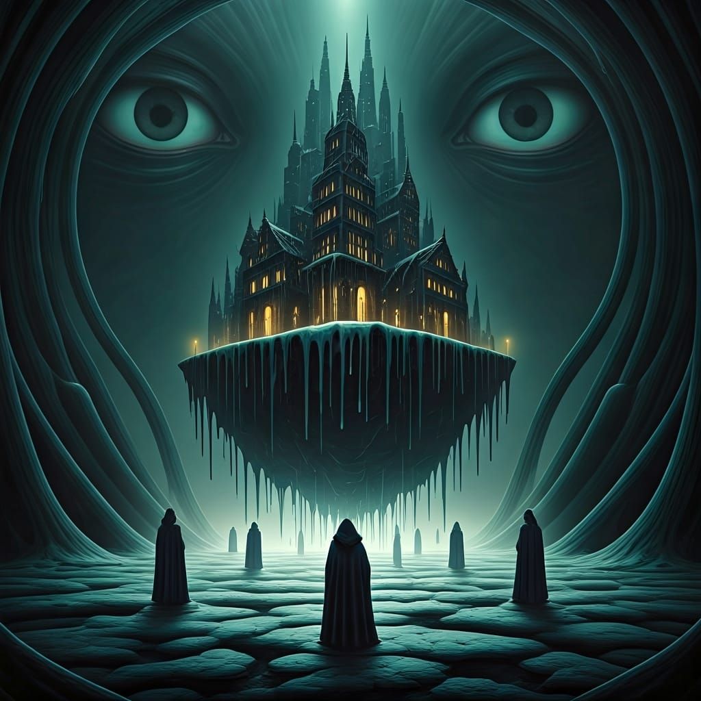 Surreal Floating City in Dark Fantasy Style