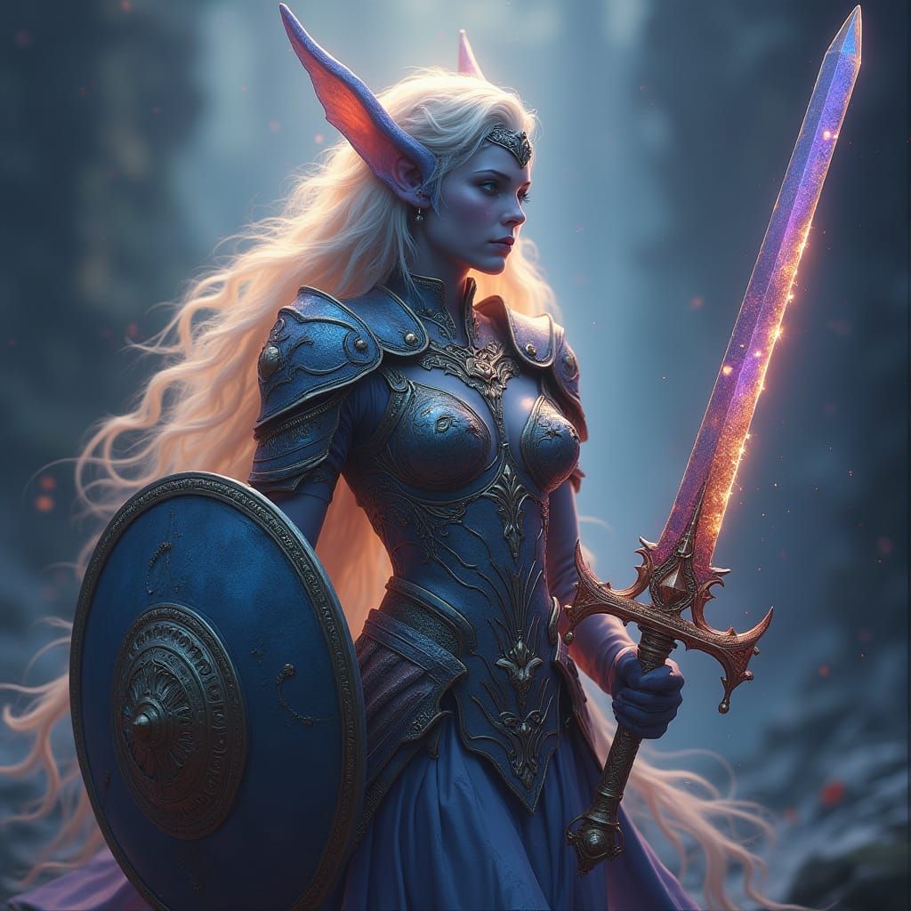 Ethereal Elf Warrior in Iridescent Armor