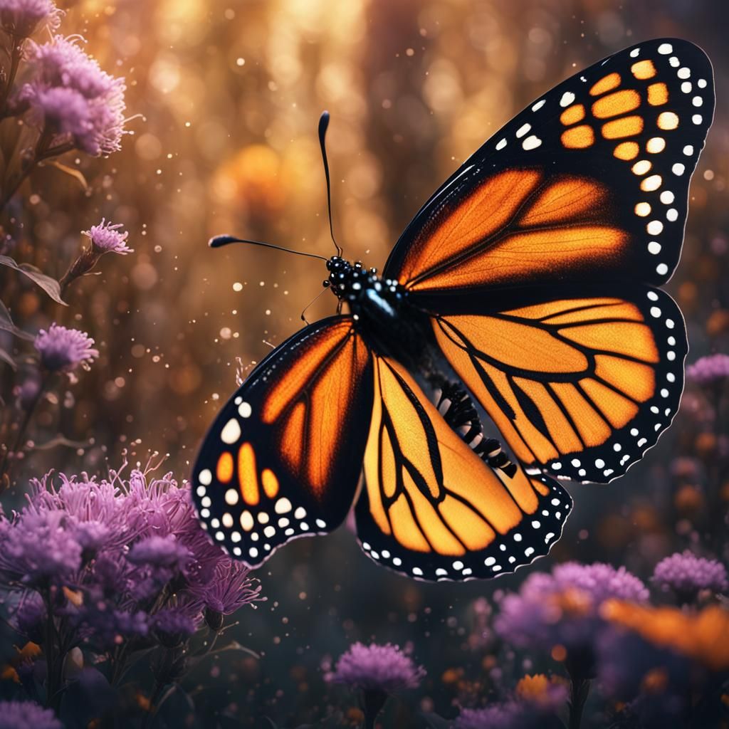 Monarch Butterfly Macro Photography in Detailed Matte Painti...